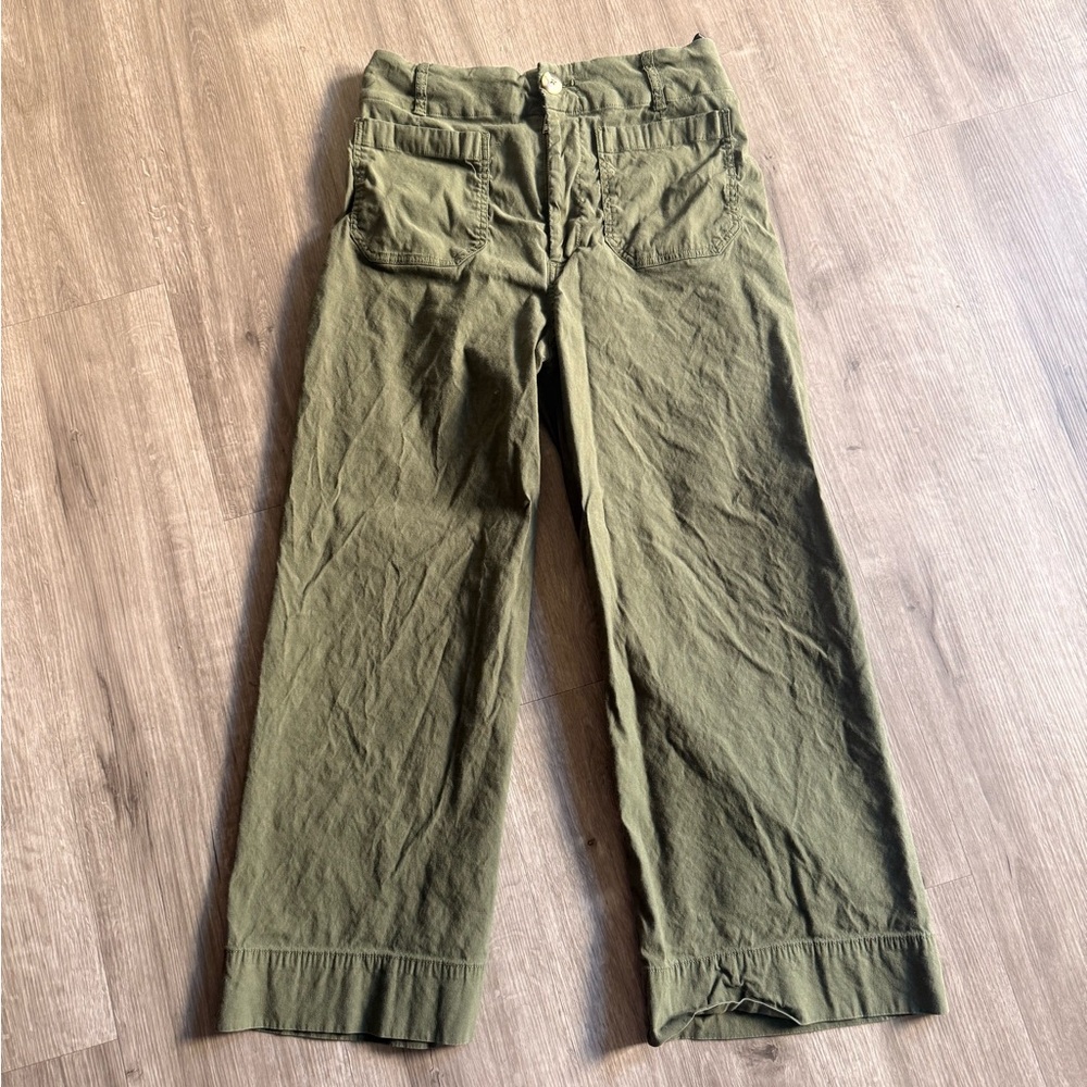Maeve Olive Green Wide-Leg Cotton Pants